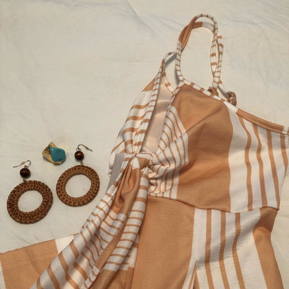 Sold!!Mustard yellow striped boho jumpsuit small